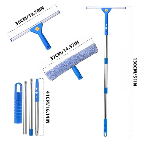 Professional Window Cleaning kit, 2-in-1 Window Squeegee with 51" Extension