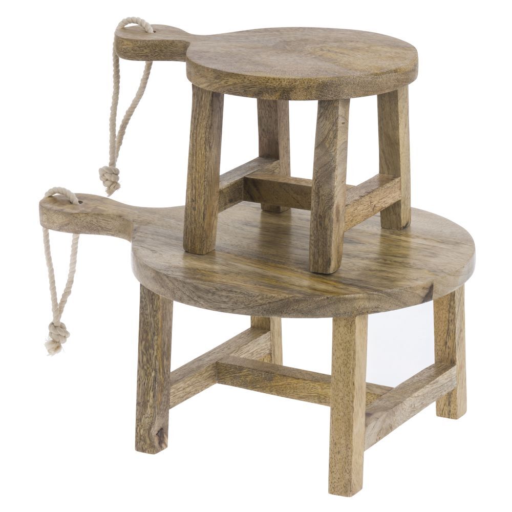 HUBERT Display Riser with Cutting Board Shape Round Mango Wood - 9 2/5"L x