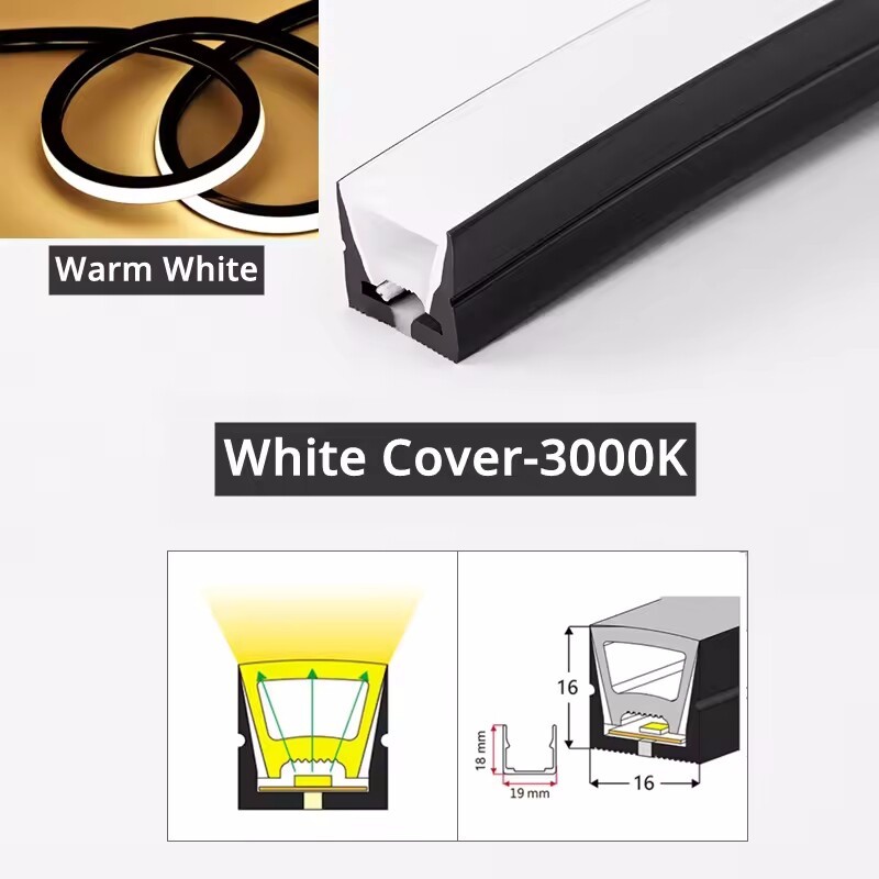 16x16mm 3 Side Black IP67 Flexible Silicone LED Diffuser Channel Strip Lights