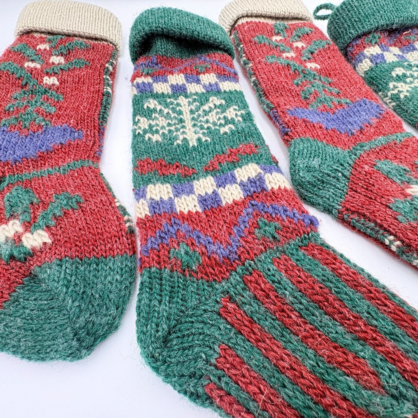 Russ Berrie Christmas Knit Stockings Lot Of 4 Red & Green 14" Vintage Decor