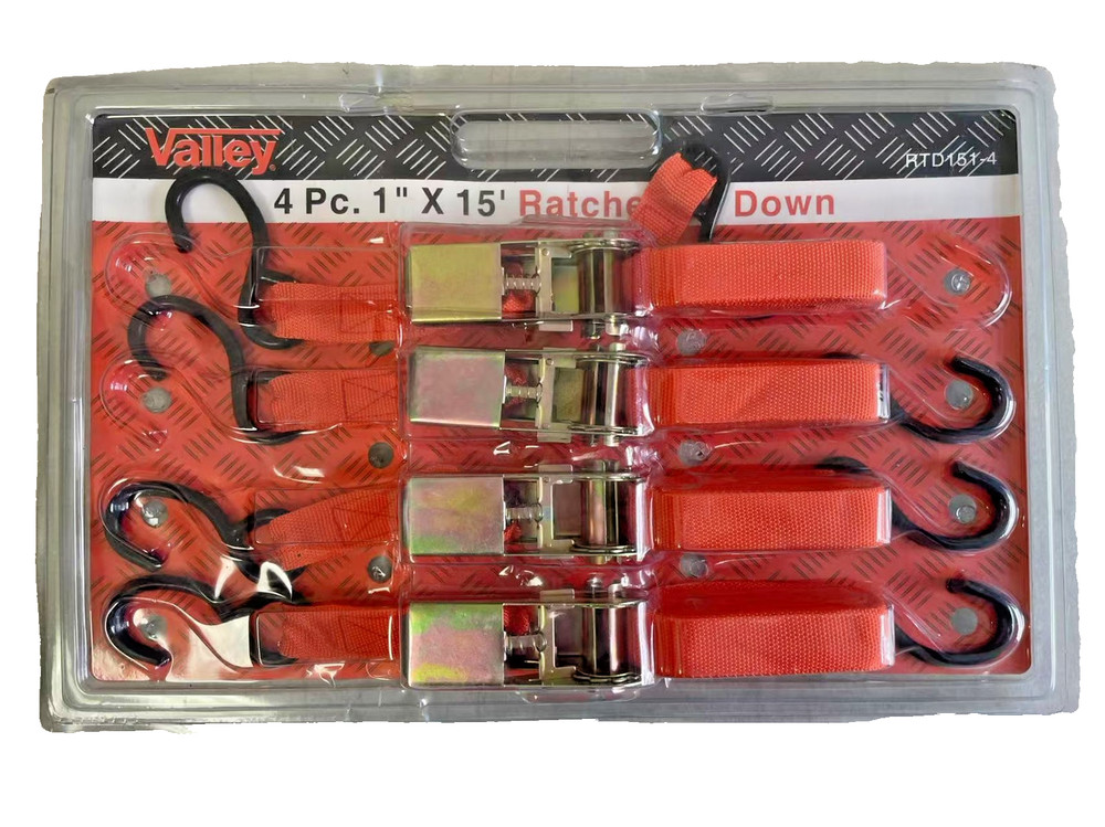 4Pc 1''x15' Ratchet Tie Down