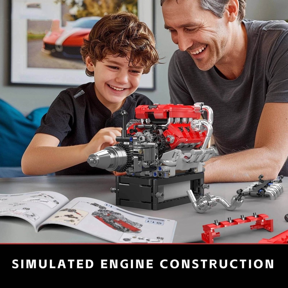 V8 Engine Motor Mechanical Engineering Model Building Block Toy Gift New