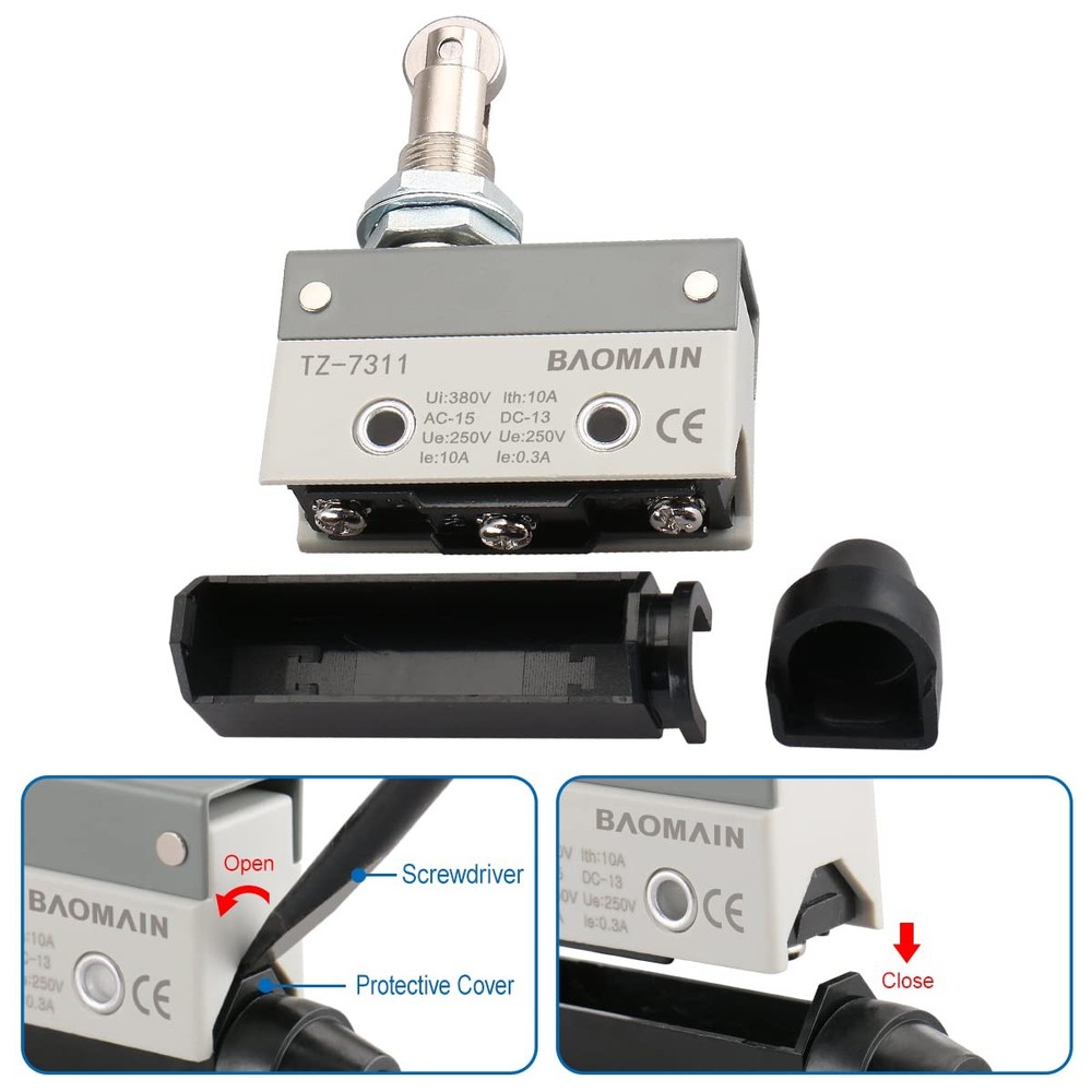 Baomain Limit Switch Panel Mount Roller Plunger Momentary Type SPDT 1NC+1NO...