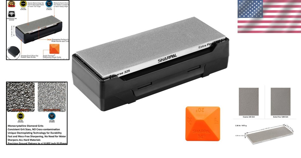 Fast-Acting Double-Sided Diamond Sharpening Stone with Angle Guide | 8 x 3 in.