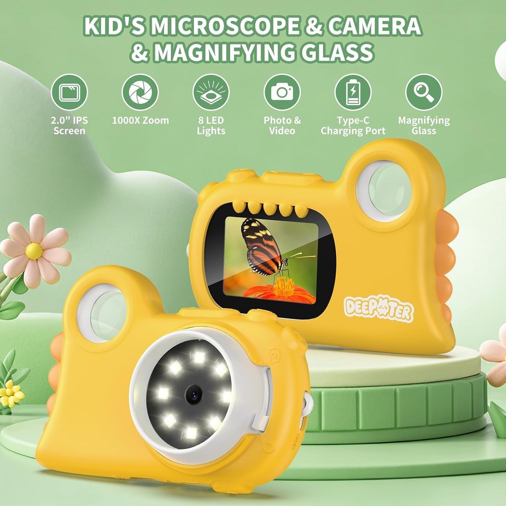 Microscope for Kids:1000X Handheld Digital Pocket Microscope - 2.0" IPS Screen,c