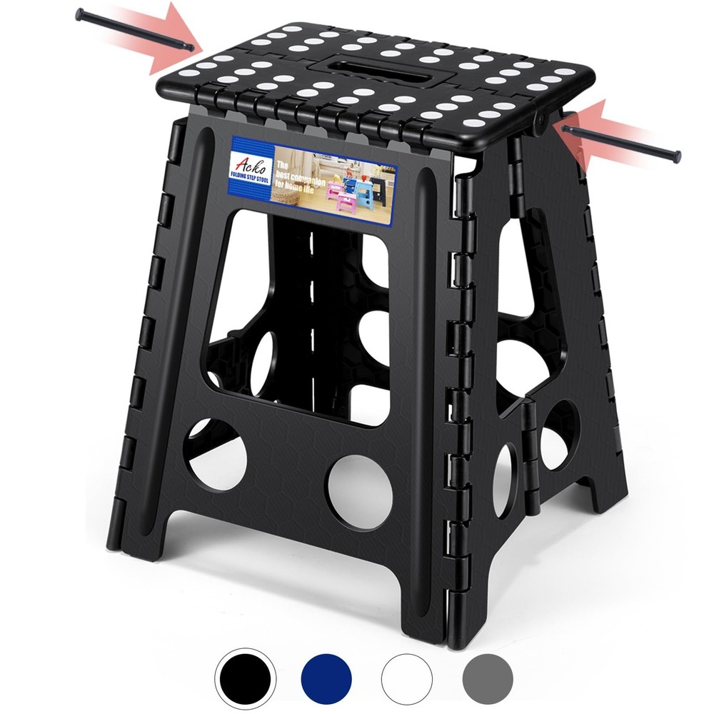 Folding Step Stool 16 Inch 400 Lbs Capacity Plastic Collapsible Black 1 PC