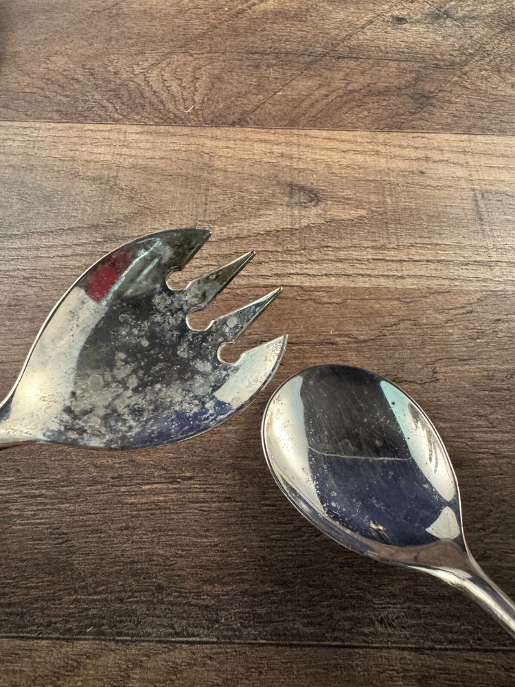 Vintage Italian Silverplated Salad Server Set Unknown Pattern Plain