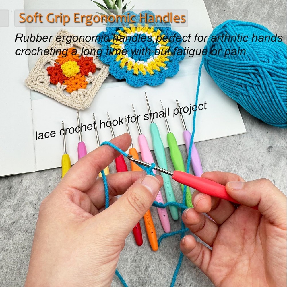 2PCS Small Size Crochet Hook Ergonomic Handle Crochet Hook Needles for Arthri...