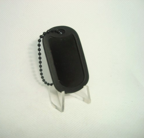 Military Style Dog Tag BLACK Aluminum + 4.5"in. Black Chain w/Black Silencer