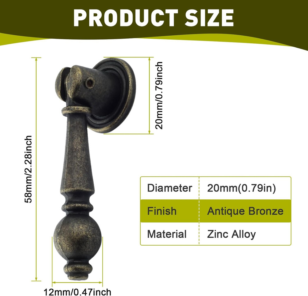 2 Pack Vintage Cabinet Pulls Knobs, Decorative Antique Bronze Pendant Pulls Hand