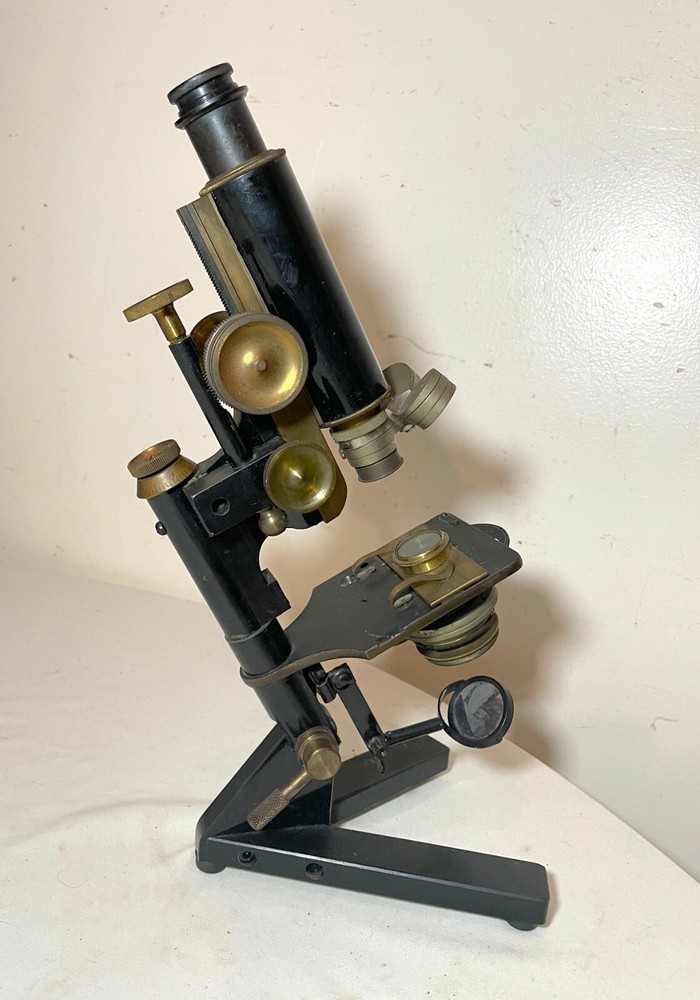 rare antique 1800's solid brass Mozstertz lab microscope scientific instrument