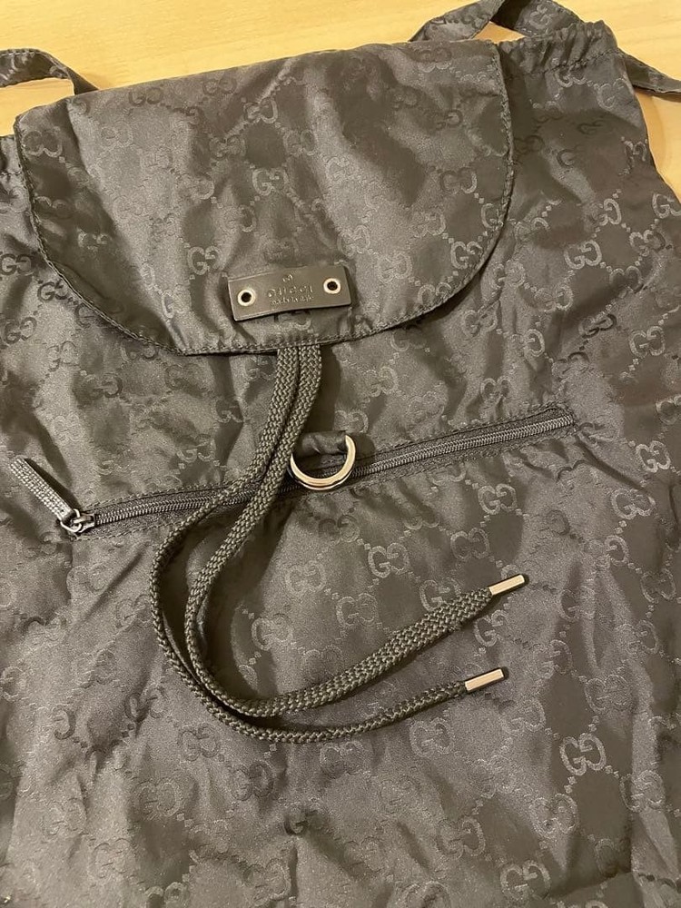 Gucci GG Patterned Nylon Backpack Day Pack Black GC0426145