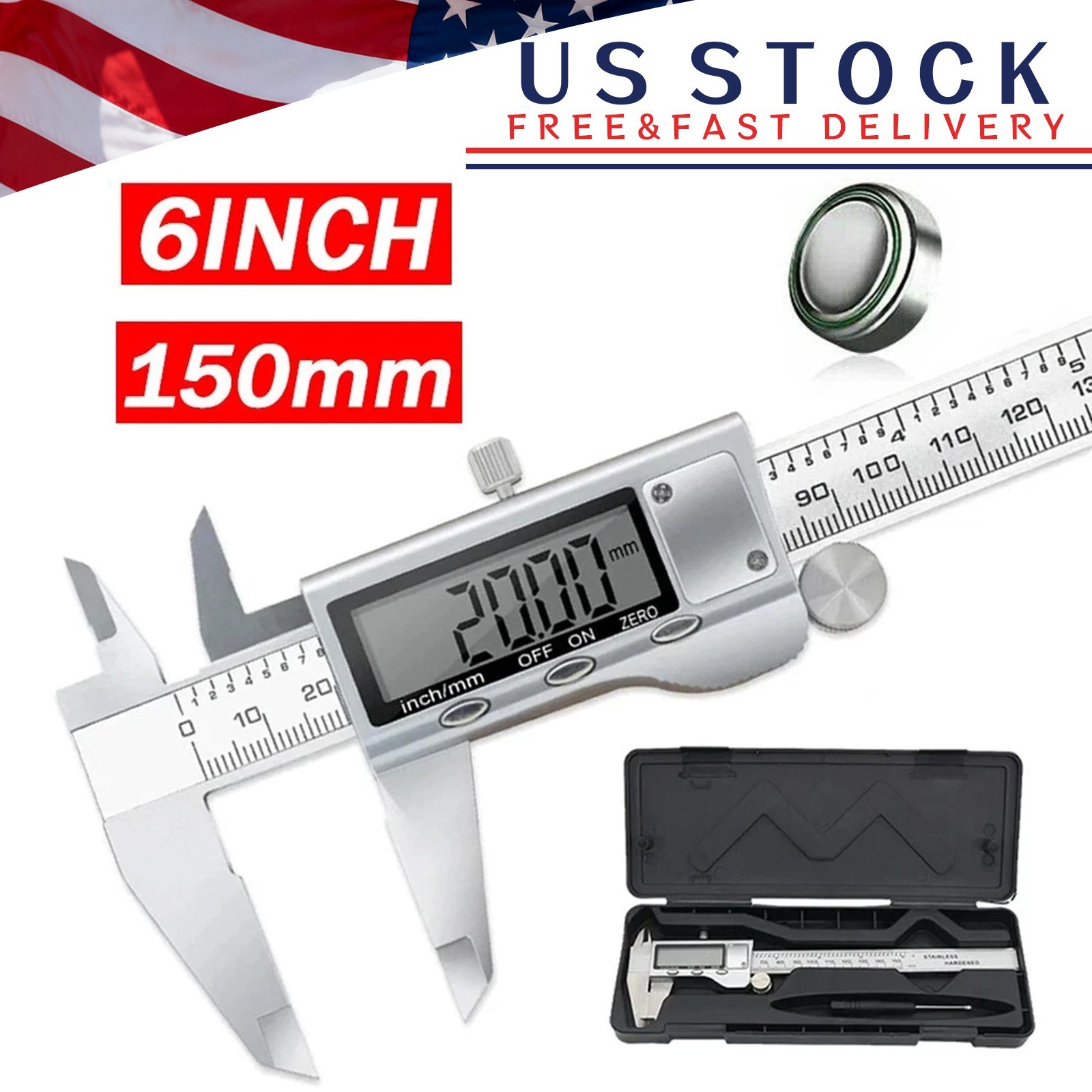 Digital Caliper Micrometer LCD Gauge Vernier Electronic Measuring Tool 6" 150mm