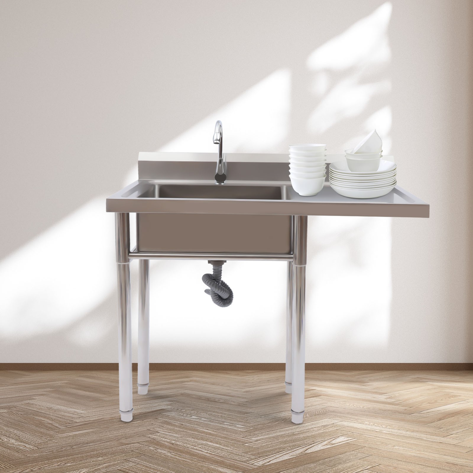 Stainless Steel Utility Sink Commercial Restaurant Kitchen with Faucet & Workben