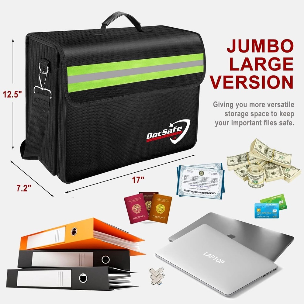 DocSafe Fireproof Document Bag with Multiple Pockets,5200°F Large 17”x12.5”x7.2"