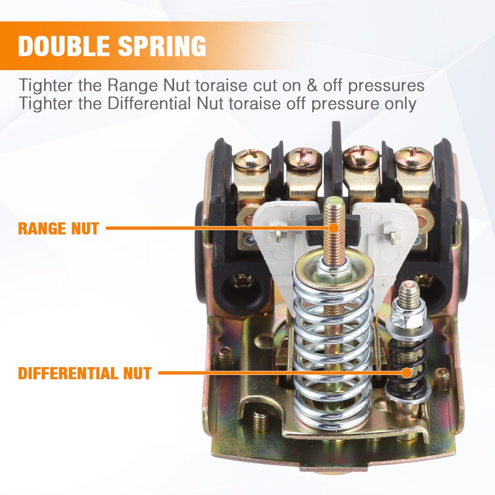 40-60 PSI Adjustable Well/Water Pump Pressure Control Switch Double Spring Pole
