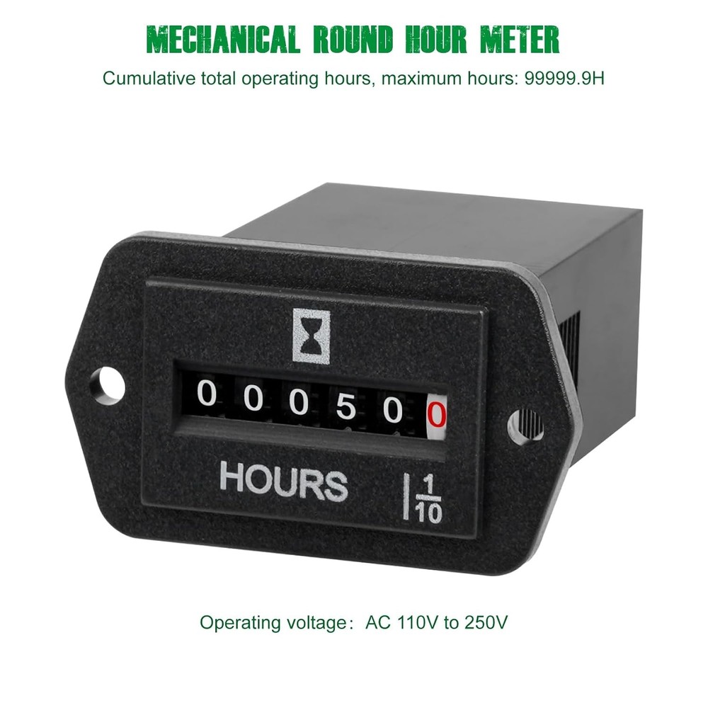 AC 110–250V Mechanical Hour Meter Gauge for Engine/Generator/RV