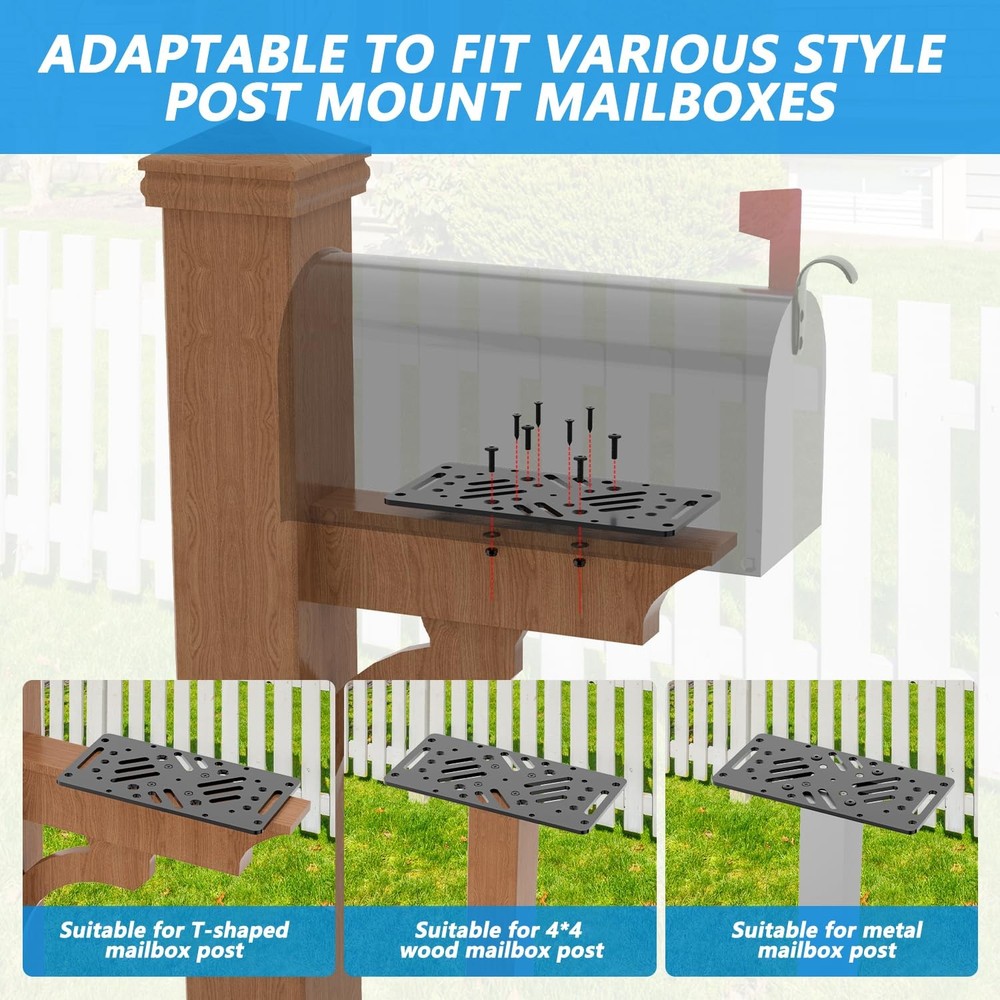 Antirust Mailbox Post Mount Bracket, Heavy-Duty Plate for X-Large, Black