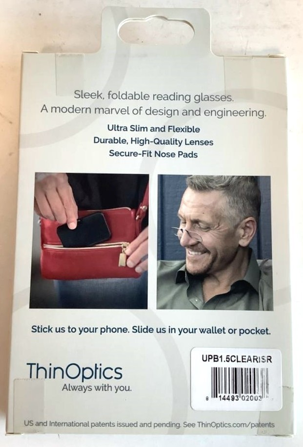 NEW ThinOptics Headline +1.50 CLEAR Frame Reading Glasses w/ Universal Pod Case