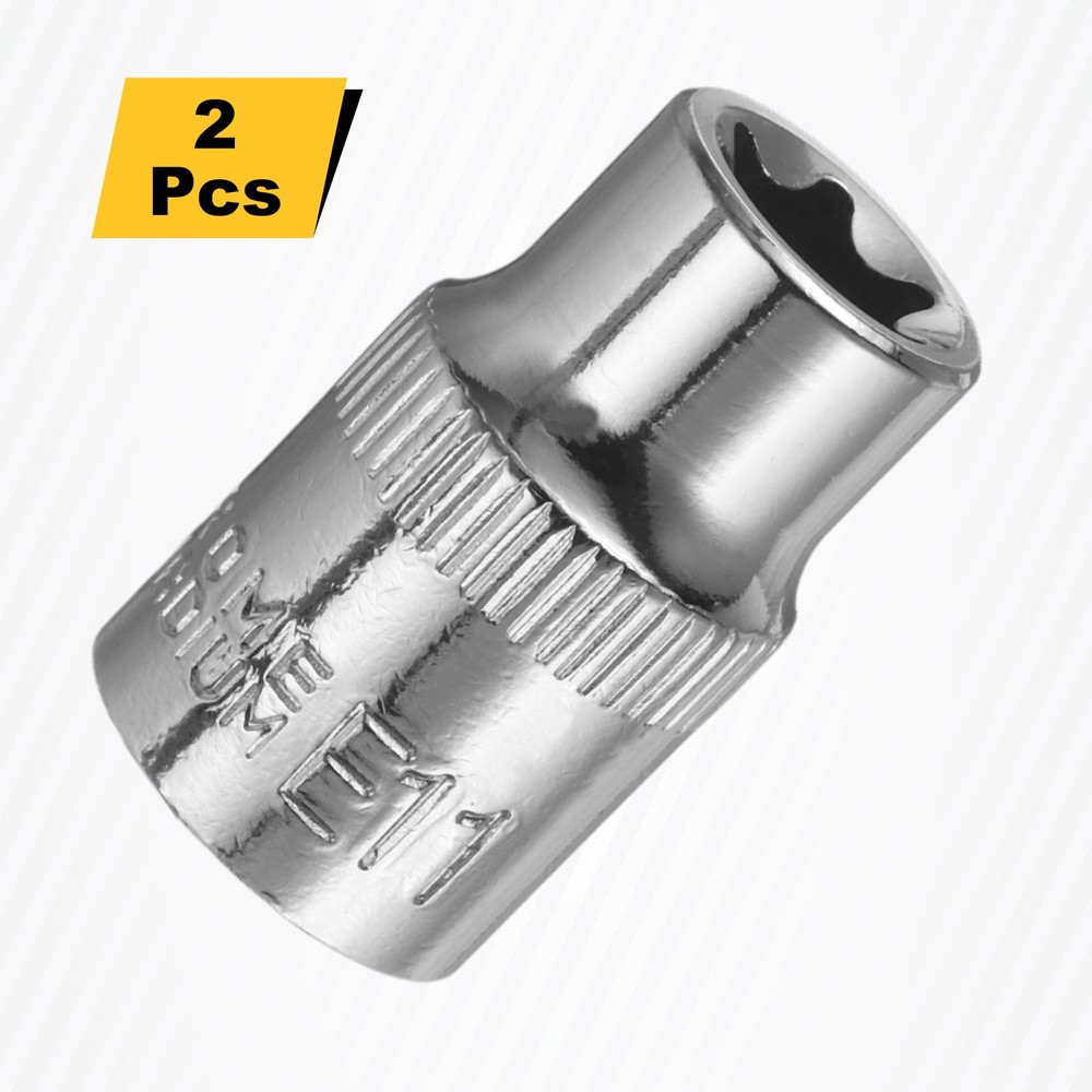 2pcs E-Torx Socket 3/8" Drive E11 External Torx Deep Socket 1.2" Star Sockets