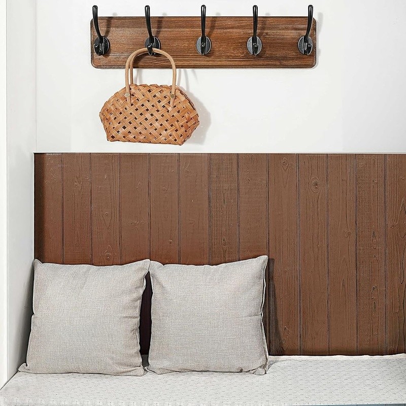 Solid Wood Wall Mounted Coat Rack W/ 5 Long Hooks Entryway Mudroom Storage New