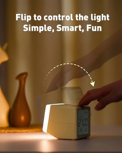 Digital Alarm Clock, with Battery Powered, Dimmable Night Light, Thermometer &