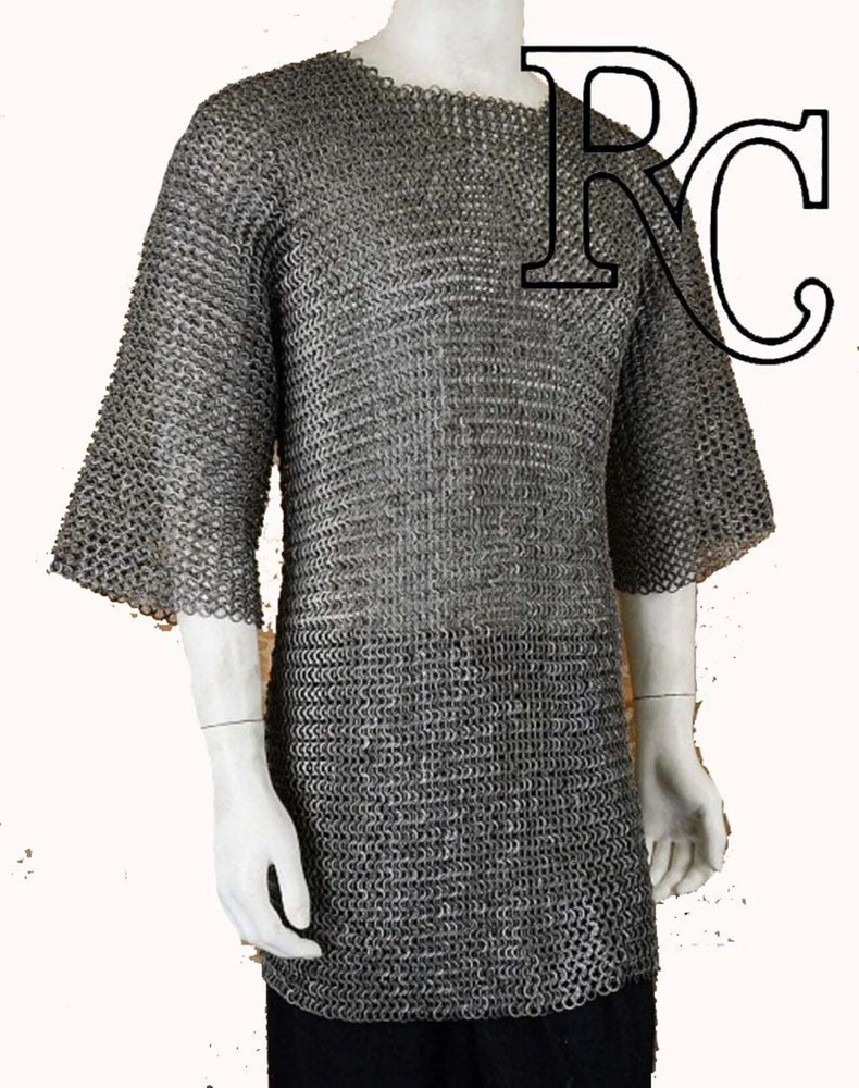 Chainmail shirt, 10 mm Flat Riveted With Flat Warser Chainmail Half sleeve Black
