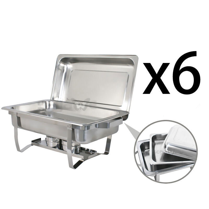 New 8 Quart Stainless Steel Rectangular Chafing Dish Full Size 6 Pack of