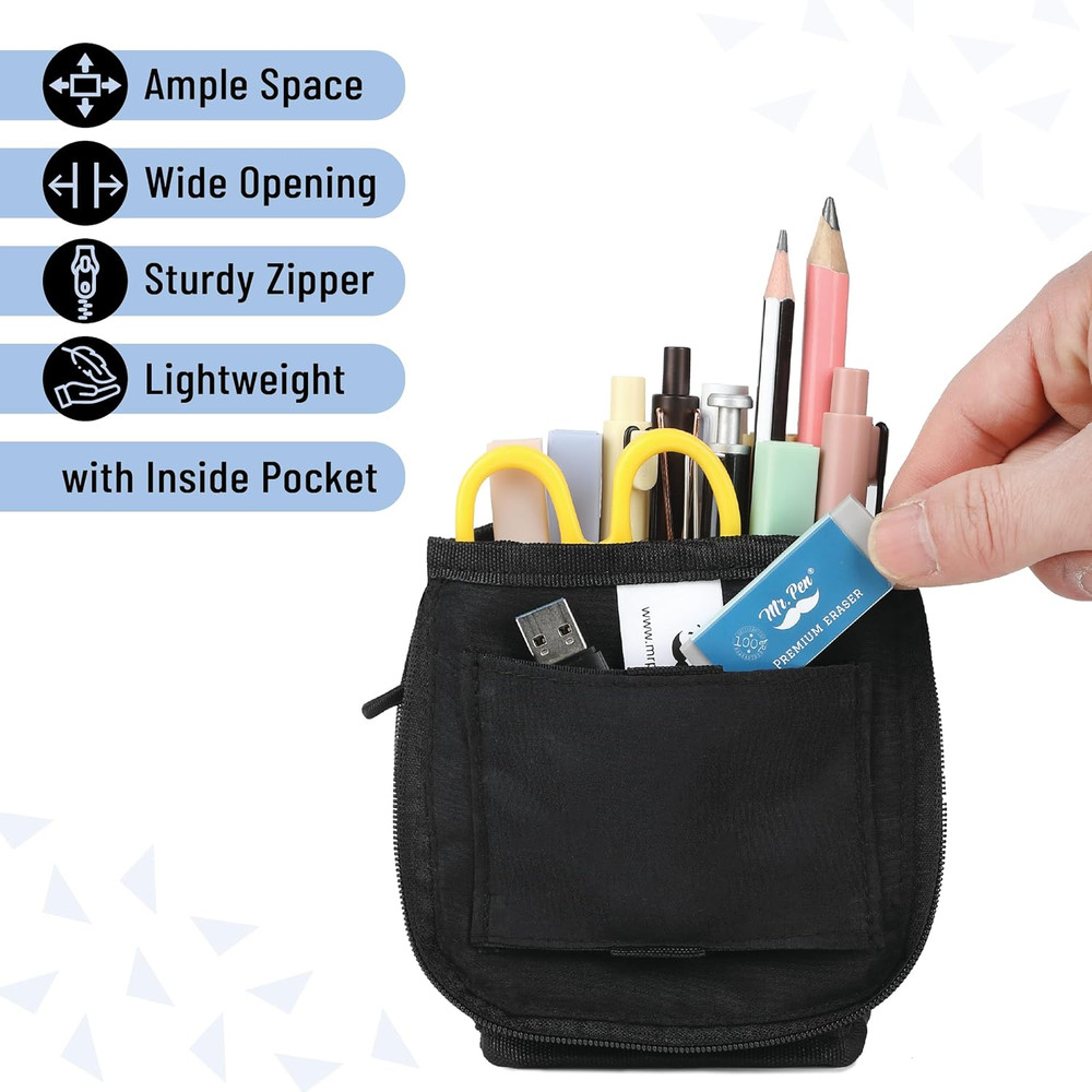 - Standing Pencil Case Pouch, Sit & Lay Mesh-View Design, Black & Blue, Inter...