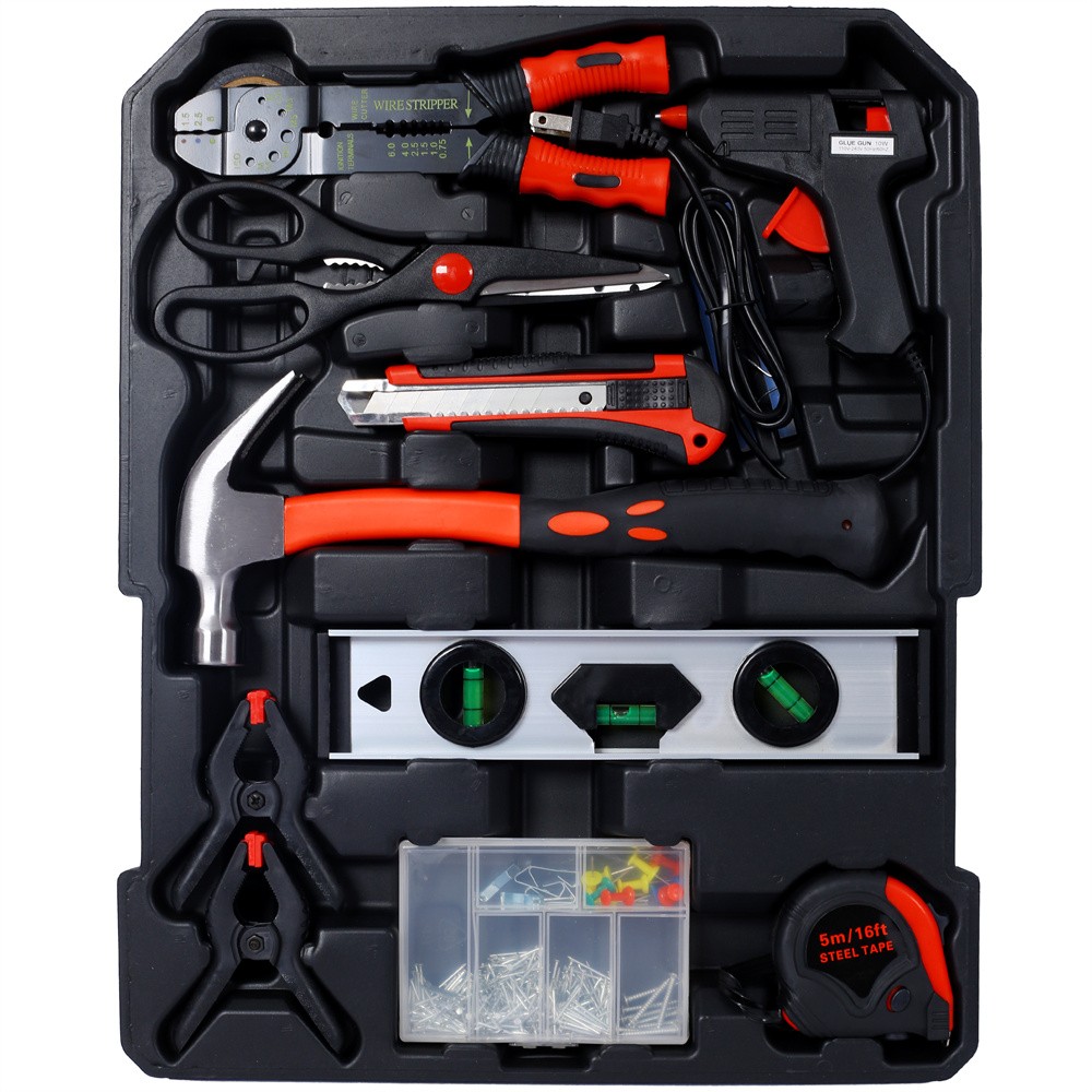 General Household Tool Kit with Rolling Tool Box, Tool Set Kit for Maintenance