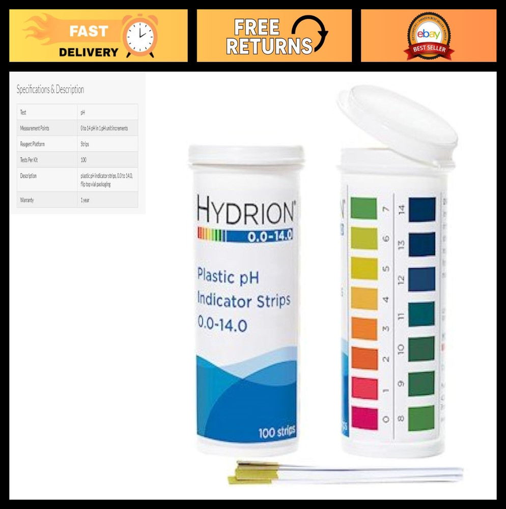 pH Indicator Strips 0-14, Plastic Test Strips in Flip Top Vial, pH Testing Kit