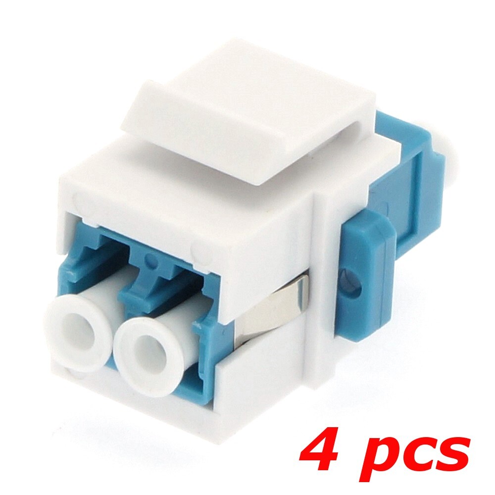 4 PACK - LC/UPC Single-Mode Duplex Fiber Optic Coupler Keystone Jack White Blue
