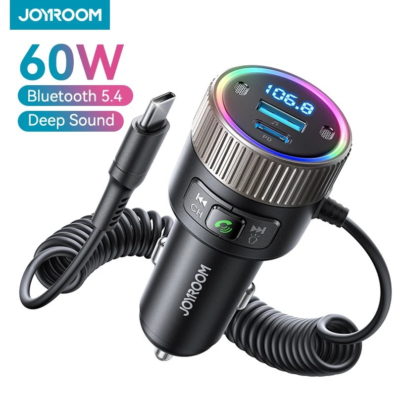 JOYROOM 60W Bluetooth 5.4 FM Transmitter PD QC3.0 Car Charger USB-C Adapter