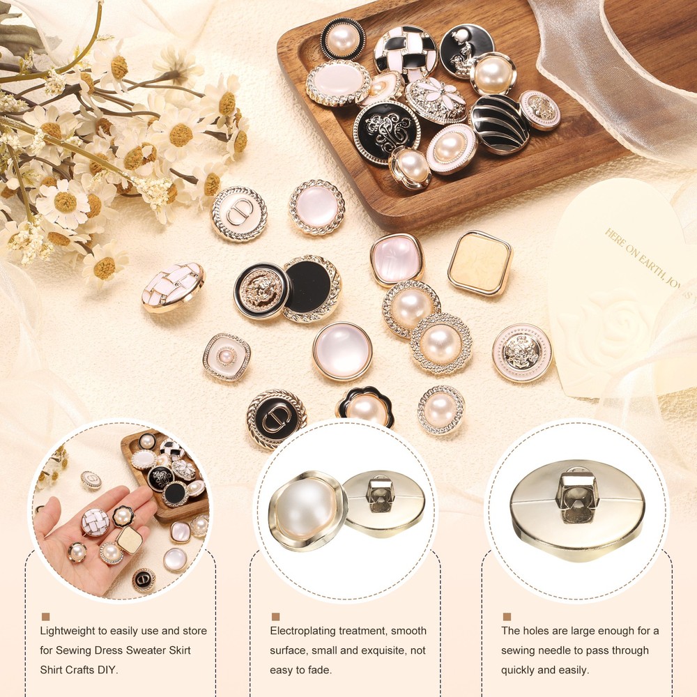 5pcs Gold Pearl Button 25mm 0.59" Thick Sewing Button Style B
