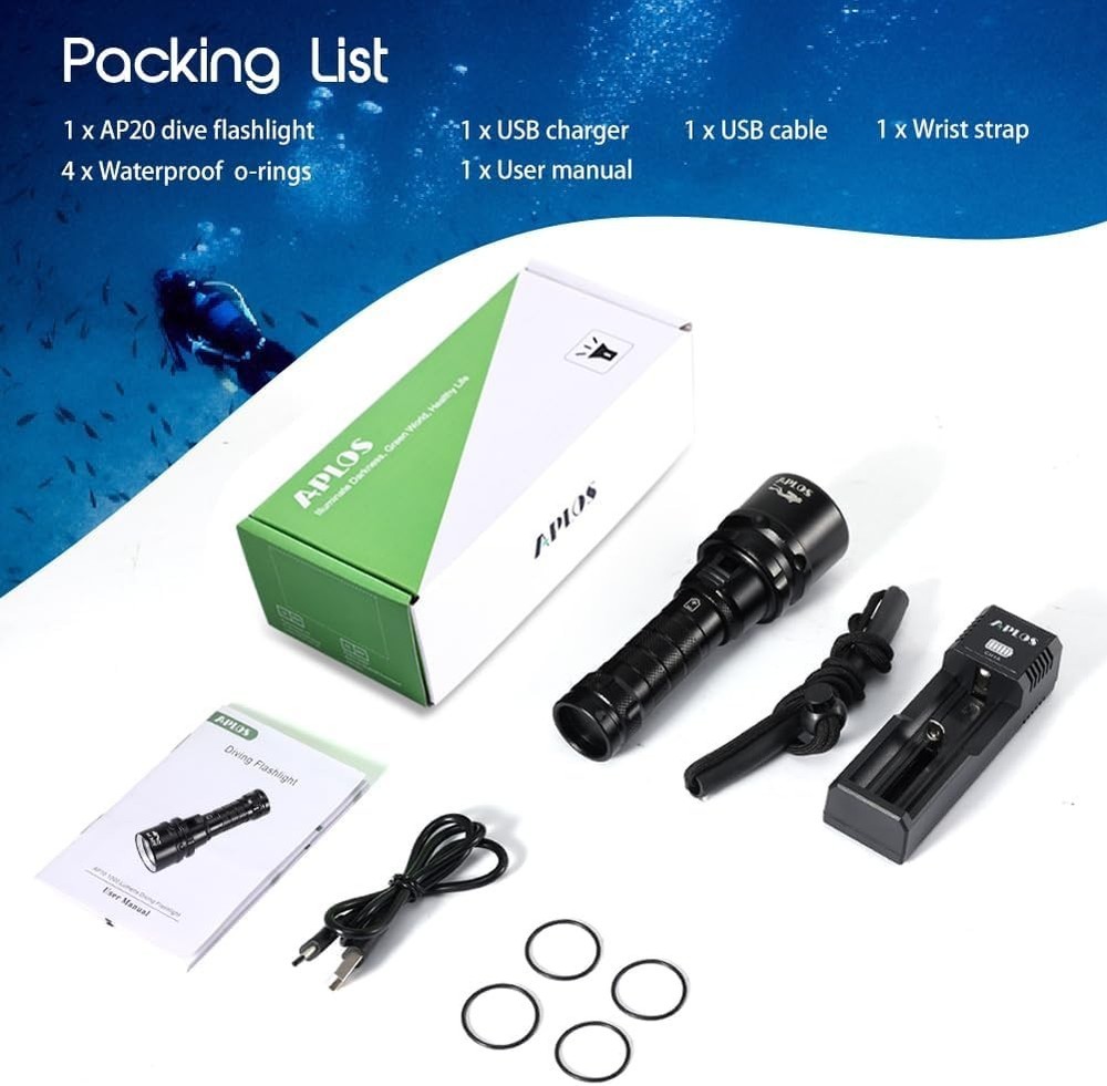 Compact 2000 Lumens Scuba Diving Light, Waterproof Torch