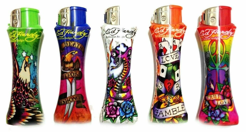 5PC ED HARDY REFILLABLE TATTOO CURVE LIGHTER/RANDOM( Without Gas )