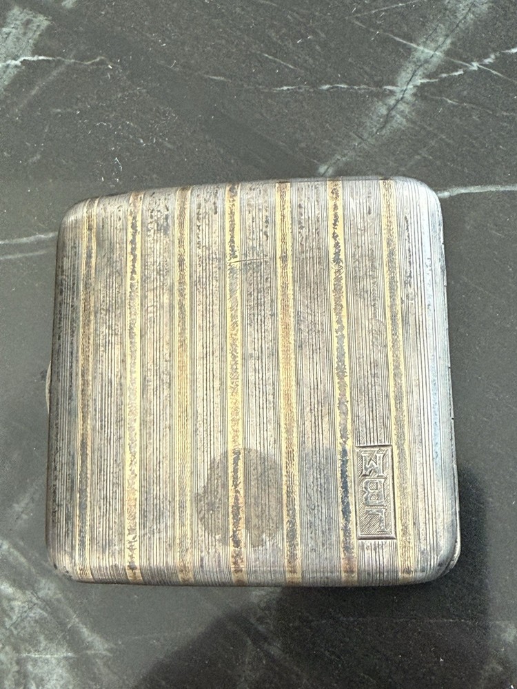 Solid Sterling Silver & 14K Gold Inlay Antique Cigarette Case 90 Grams