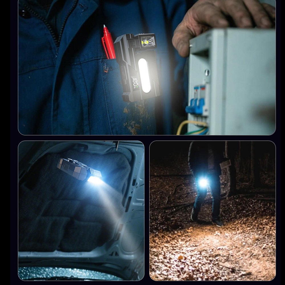 LED Magnetic Work Light USB Rechargeable Flashlight with Side White Red Blue LED