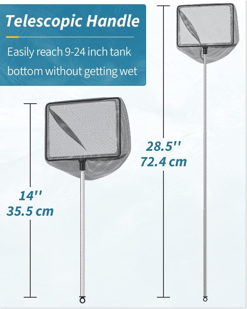 Durable Fish Net with Soft Nylon Mesh & Extendable Handle for Safe Transfers