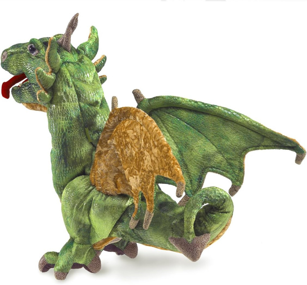 Wyvern Dragon Hand Puppet, Green, White