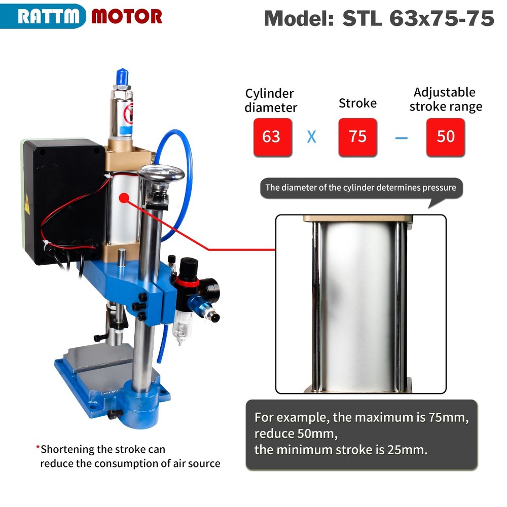 US SHIP】STL-63 110V Pneumatic Punch Press Machine 0.5-0.8Mpa+Controller+Button