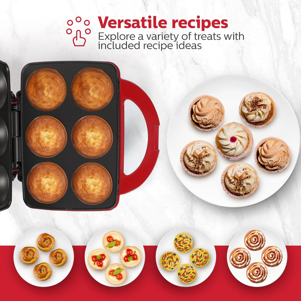 - Non-Stick Cupcake Maker, Red - Makes 6 Cup Cakes, Muffins, Cinnamon Buns, a...