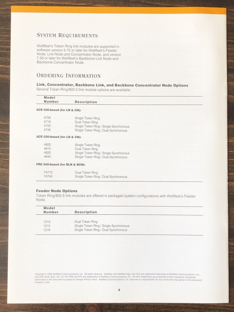 Wellfleet Communications - Token Ring / 802.5 Sales Brochure (1992)
