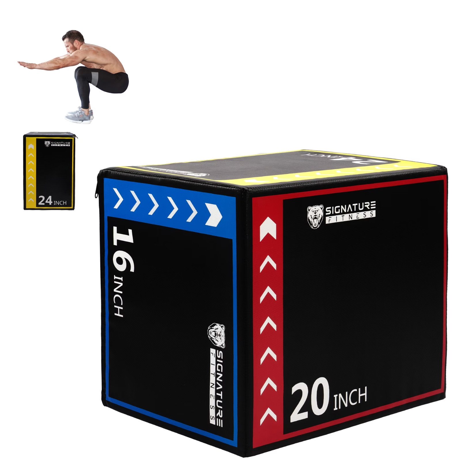 Signature Fitness 3-in-1 Foam Plyometric Jump Box, Adjustable Height 16/20/24 In
