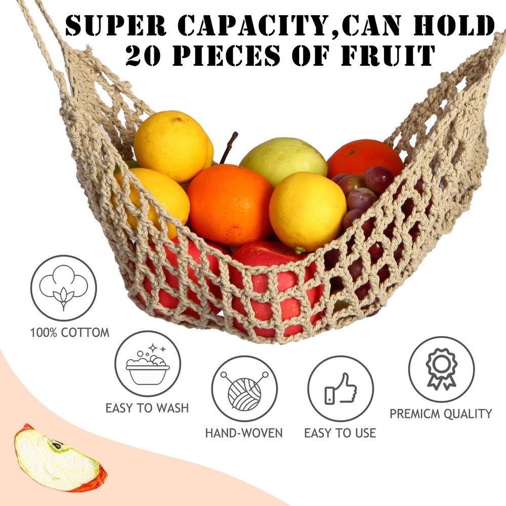 Fruit Hammock for Kitchen Under Cabinet,Large Macrame Fruit Hammock for Kitch...