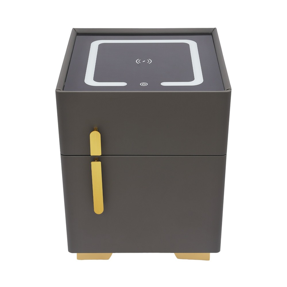 Smart Nightstand w/Security Safe Lock Box, 3-Color Light,Wireless Charging USB