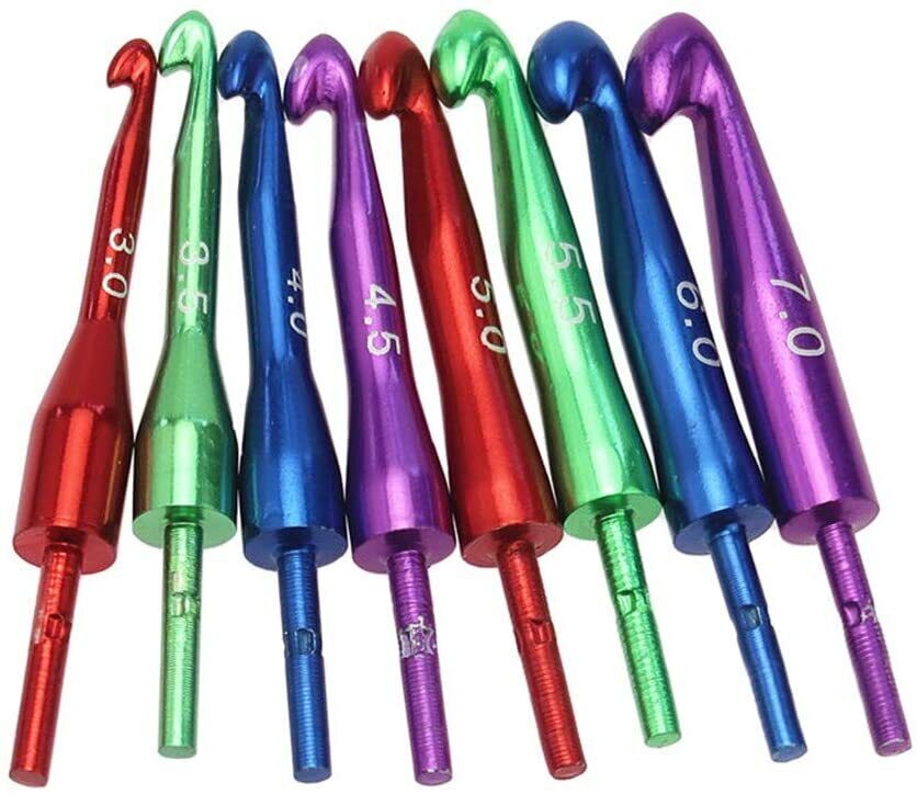 8PCS Interchangeable Head Aluminum Crochet Hook Kniting Needle DIY Craft Set