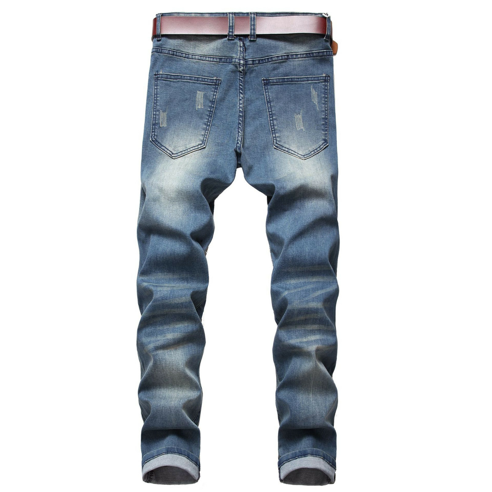 Men's Elastic Jeans Ripped Mesh Skinny Denim Casual Slim Fit Stretchable Pants