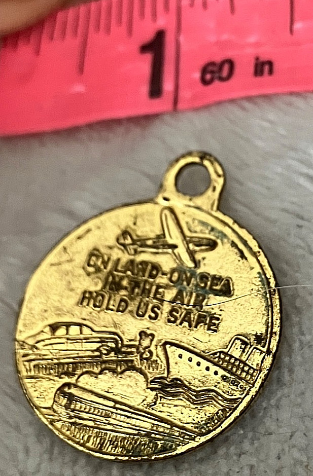 St. Christopher Be My Guide On Air Sea Land Hold Us Safe WW2 Medal, Brass, 1"