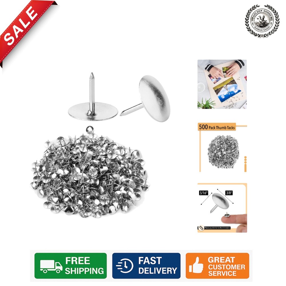 Durable 500-Pack Silver Thumb Tacks—Low-Profile Design for All Surfaces